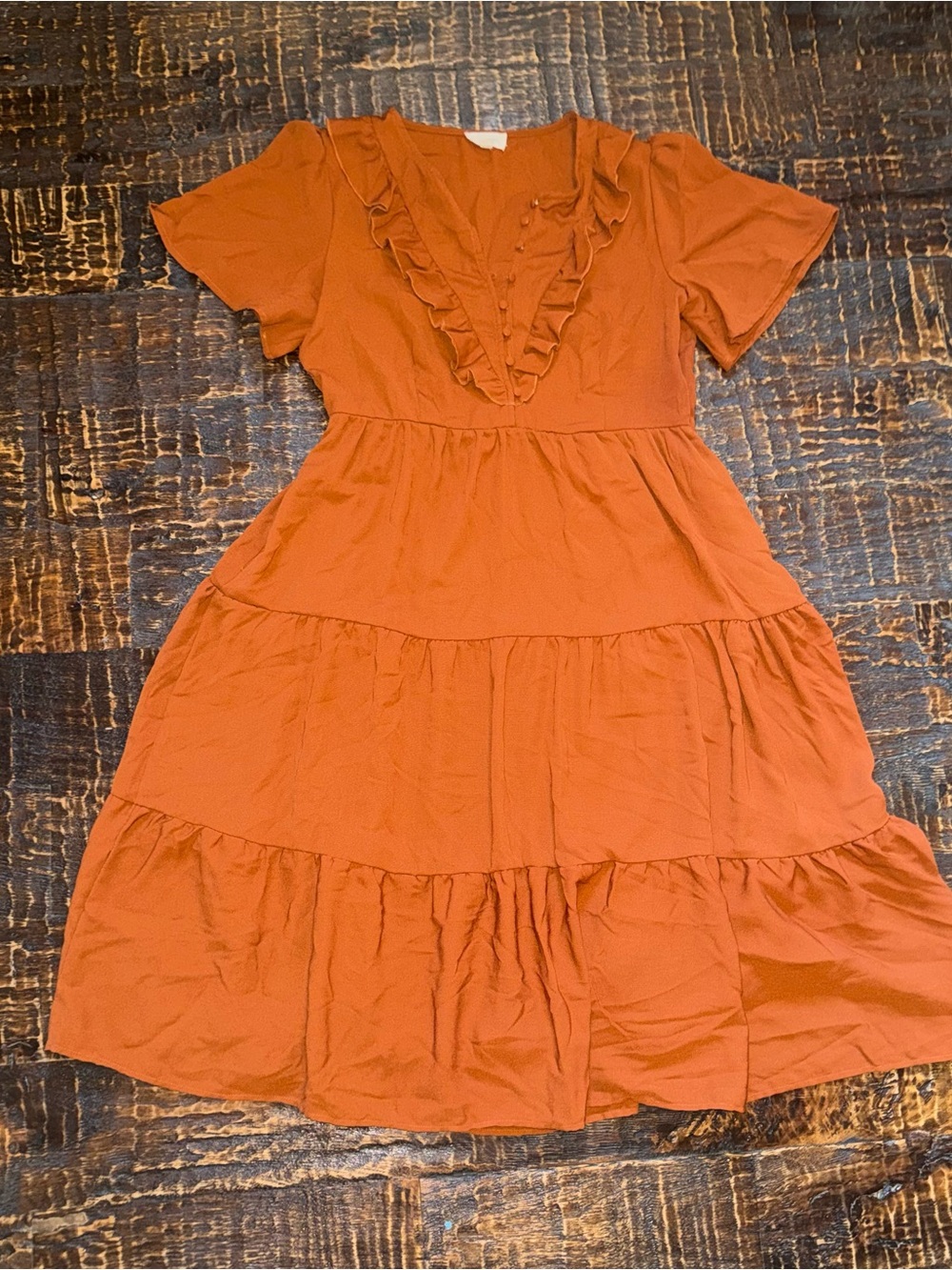 Earthy Boho Western Prairie orange creek Tiered Ruffle Dress - Rust
